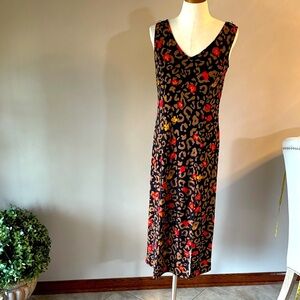 IMAN animal floral print Midi tank jersey stretch Dress Black, Brown, Red midi M